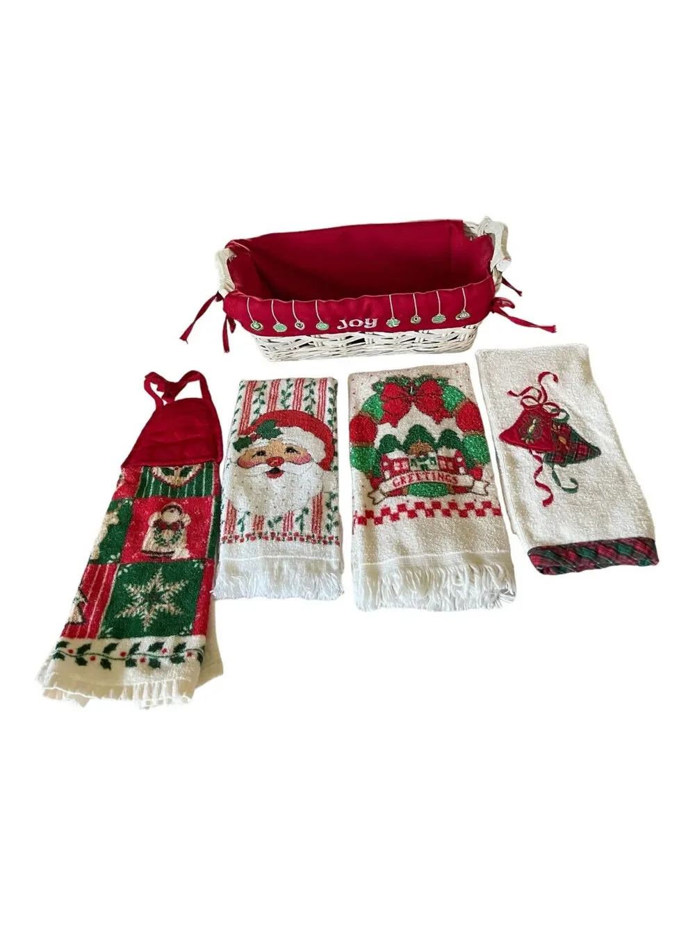 Christmas Joy Bread Basket w Christmas Themed Hand Towels